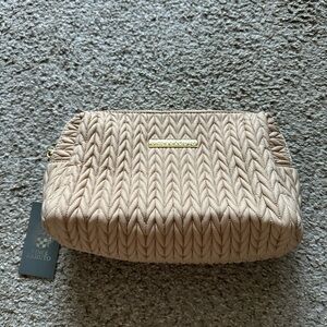 Vince Camuto Taupe Quilted Cosmetic Bag